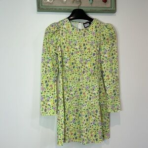 Reclaimed Vintage yellow ditsy floral coquette spring ruffle shoulder mini dress